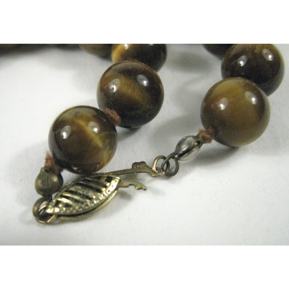 Tiger Eye Beaded Necklace 26 Long Single Strand Knots 14k Gold Filled Clasp VTG - Picture 6 of 7